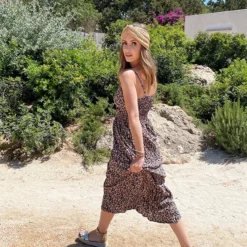 Spaghetti Maxi Jurk Bloemen -Exporteren Dames Glam Winkel Spaghetti Maxi Jurk Bloemen 586x900 1