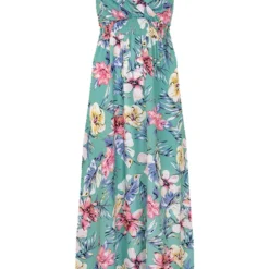 Spaghetti Maxi Jurk Bloemen Palm Mint -Exporteren Dames Glam Winkel Spaghetti Maxi Jurk Bloemen Palm Mint 586x900 1