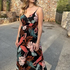 Spaghetti Maxi Jurk Tropic Zwart