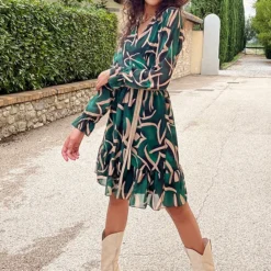 V-hals Jurk Paris Smaragd Goud -Exporteren Dames Glam Winkel V hals Jurk Paris Smaragd Goud 1 586x900 2