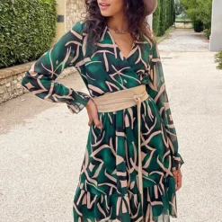 V-hals Jurk Paris Smaragd Goud -Exporteren Dames Glam Winkel V hals Jurk Paris Smaragd Goud 4 586x900 2