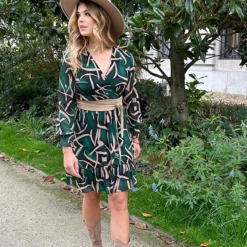 V-hals Jurk Paris Smaragd Goud -Exporteren Dames Glam Winkel V hals Jurk Paris Smaragd Goud 5 586x900 1