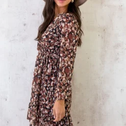 V-hals Strik Jurk Dots Choco -Exporteren Dames Glam Winkel V hals Strik Jurk Dots Choco 6 586x900 1