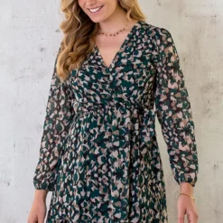 V-hals Strik Jurk Dots Smaragd 20 V-hals Strik Jurk Dots Smaragd -Exporteren Dames Glam Winkel V hals Strik Jurk Dots Smaragd 2 586x900 1