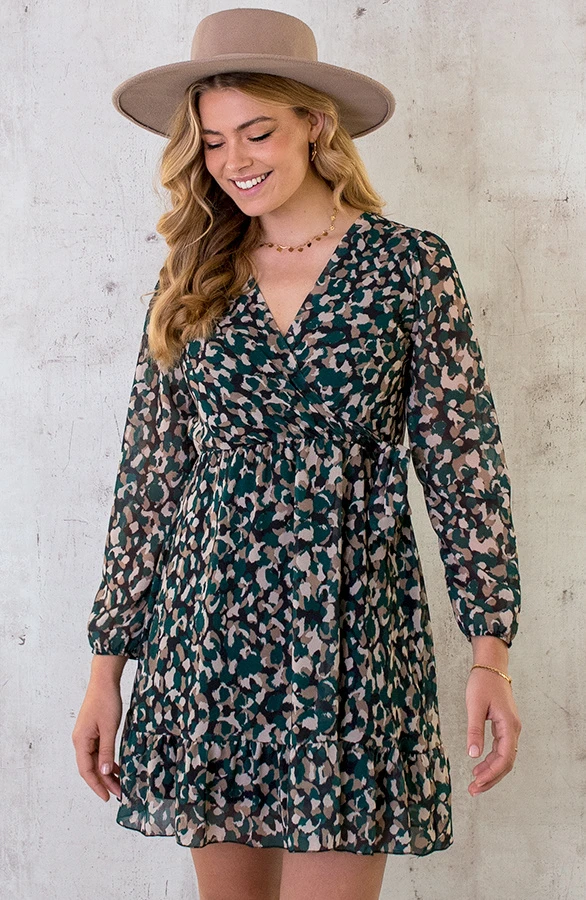 V-hals Strik Jurk Dots Smaragd 8 V-hals Strik Jurk Dots Smaragd - Afbeelding 8