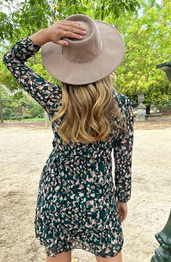 V-hals Strik Jurk Dots Smaragd 4 V-hals Strik Jurk Dots Smaragd - Afbeelding 4