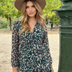 V-hals Strik Jurk Dots Smaragd