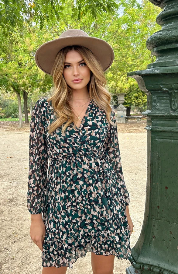 V-hals Strik Jurk Dots Smaragd 1 V-hals Strik Jurk Dots Smaragd