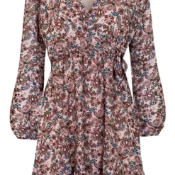 V-hals Strik Jurk Flower Beige