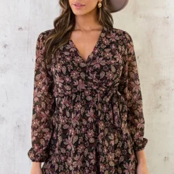 V-hals Strik Jurk Flower Multi