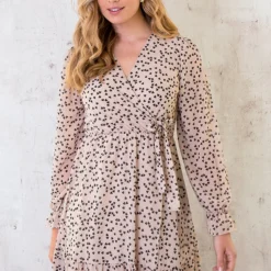 V-hals Strik Jurk Hartjes Beige