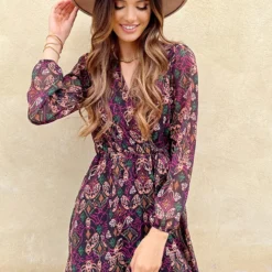 V-hals Strik Jurk Print Multi