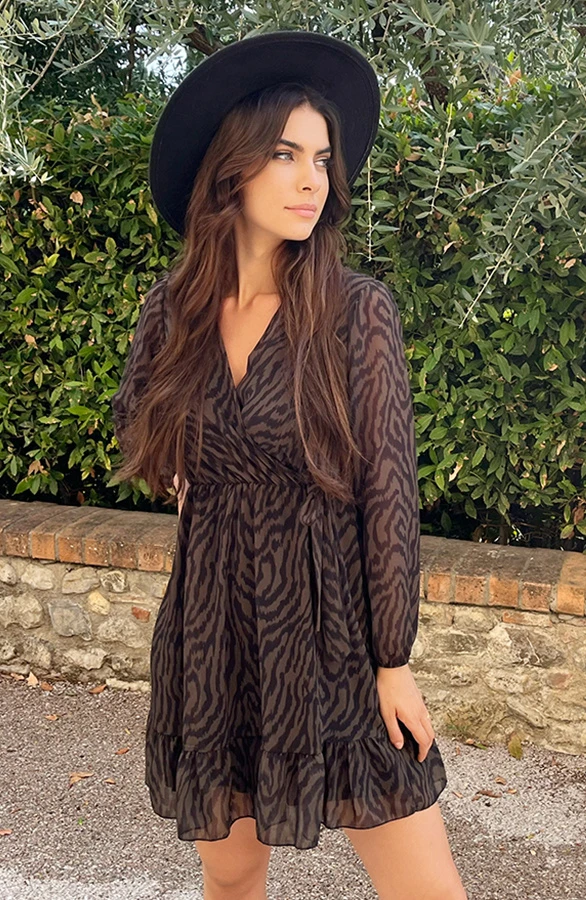 V-hals Strik Jurk Zebra Army 2 V-hals Strik Jurk Zebra Army - Afbeelding 2