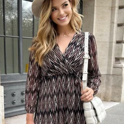 V-hals Strik Jurk Zigzag Choco