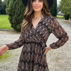 V-hals Strik Jurk Zigzag Choco 19 V-hals Strik Jurk Zigzag Choco -Exporteren Dames Glam Winkel V hals Strik Jurk Zigzag Choco 2 586x900 2