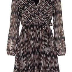 V-hals Strik Jurk Zigzag Choco 21 V-hals Strik Jurk Zigzag Choco -Exporteren Dames Glam Winkel V hals Strik Jurk Zigzag Choco 586x900 2
