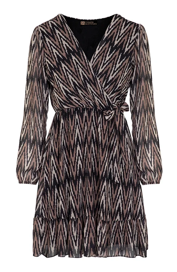 V-hals Strik Jurk Zigzag Choco 11 V-hals Strik Jurk Zigzag Choco - Afbeelding 11