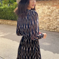 V-hals Strik Jurk Zigzag Kobalt -Exporteren Dames Glam Winkel V hals Strik Jurk Zigzag Kobalt 4 586x900 1