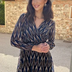 V-hals Strik Jurk Zigzag Kobalt -Exporteren Dames Glam Winkel V hals Strik Jurk Zigzag Kobalt 5 586x900 1