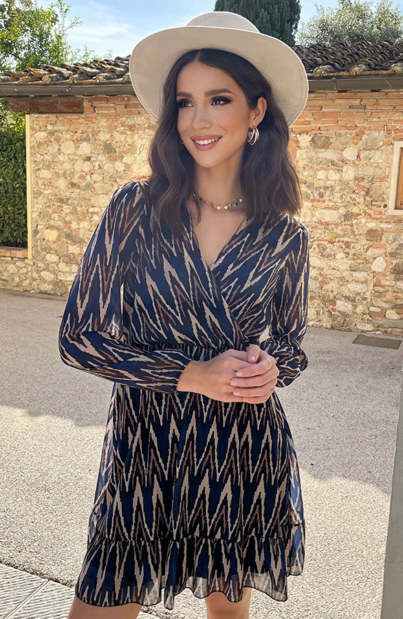 V-hals Strik Jurk Zigzag Kobalt 8 V-hals Strik Jurk Zigzag Kobalt - Afbeelding 8