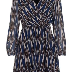 V-hals Strik Jurk Zigzag Kobalt