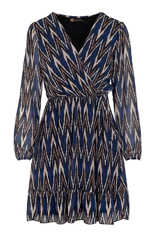 V-hals Strik Jurk Zigzag Kobalt 1 V-hals Strik Jurk Zigzag Kobalt