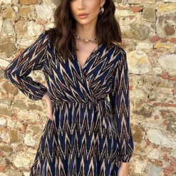 V-hals Strik Jurk Zigzag Kobalt 14 V-hals Strik Jurk Zigzag Kobalt -Exporteren Dames Glam Winkel V hals Strik Jurk Zigzag Kobalt 7 586x900 1