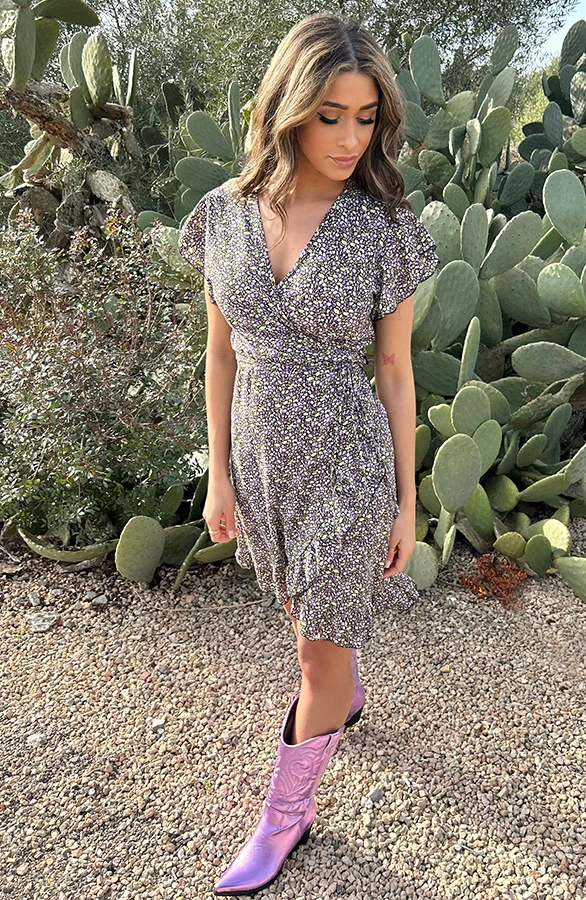 Wikkel Jurk Bloemen Paars 3 Wikkel Jurk Bloemen Paars - Afbeelding 3