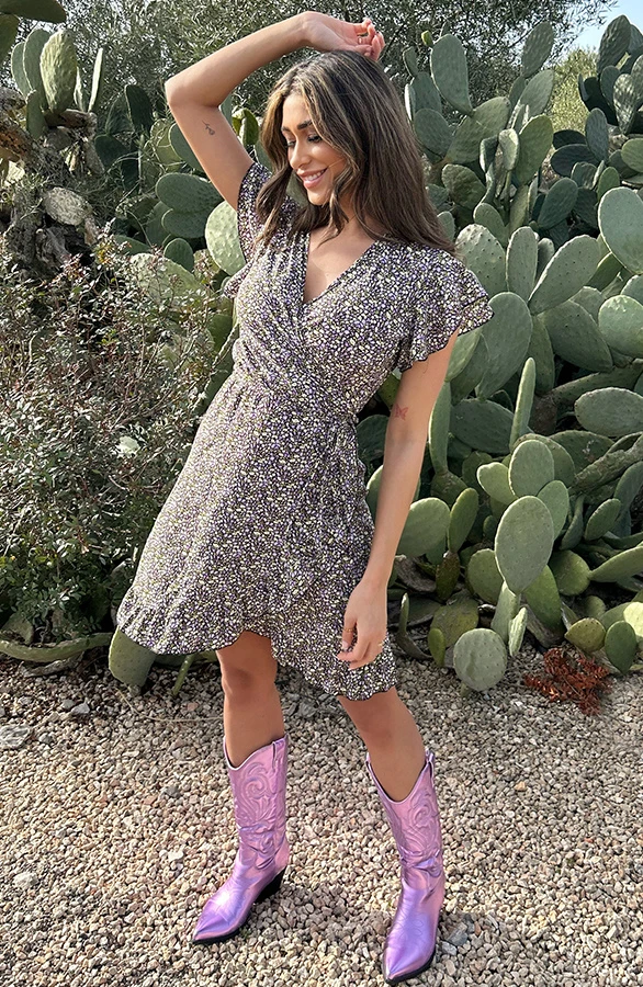 Wikkel Jurk Bloemen Paars 8 Wikkel Jurk Bloemen Paars - Afbeelding 8