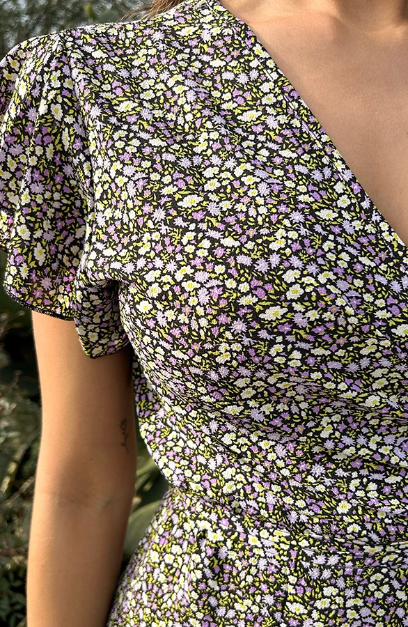 Wikkel Jurk Bloemen Paars 5 Wikkel Jurk Bloemen Paars - Afbeelding 5