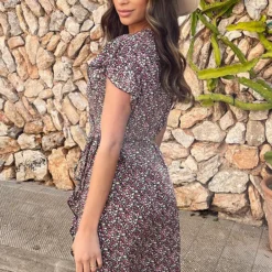 Wikkel Jurk Bloemen Roze -Exporteren Dames Glam Winkel Wikkel Jurk Bloemen Roze 3 586x900 1