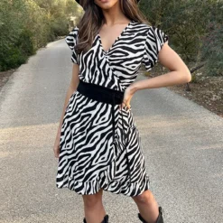 Wikkel Jurk Zebra Zwart Wit