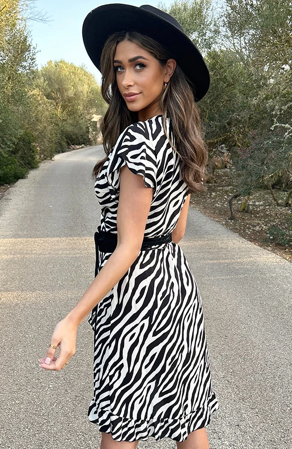 Wikkel Jurk Zebra Zwart Wit 3 Wikkel Jurk Zebra Zwart Wit - Afbeelding 3