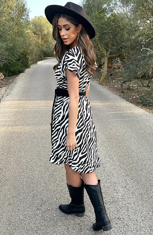 Wikkel Jurk Zebra Zwart Wit 5 Wikkel Jurk Zebra Zwart Wit - Afbeelding 5